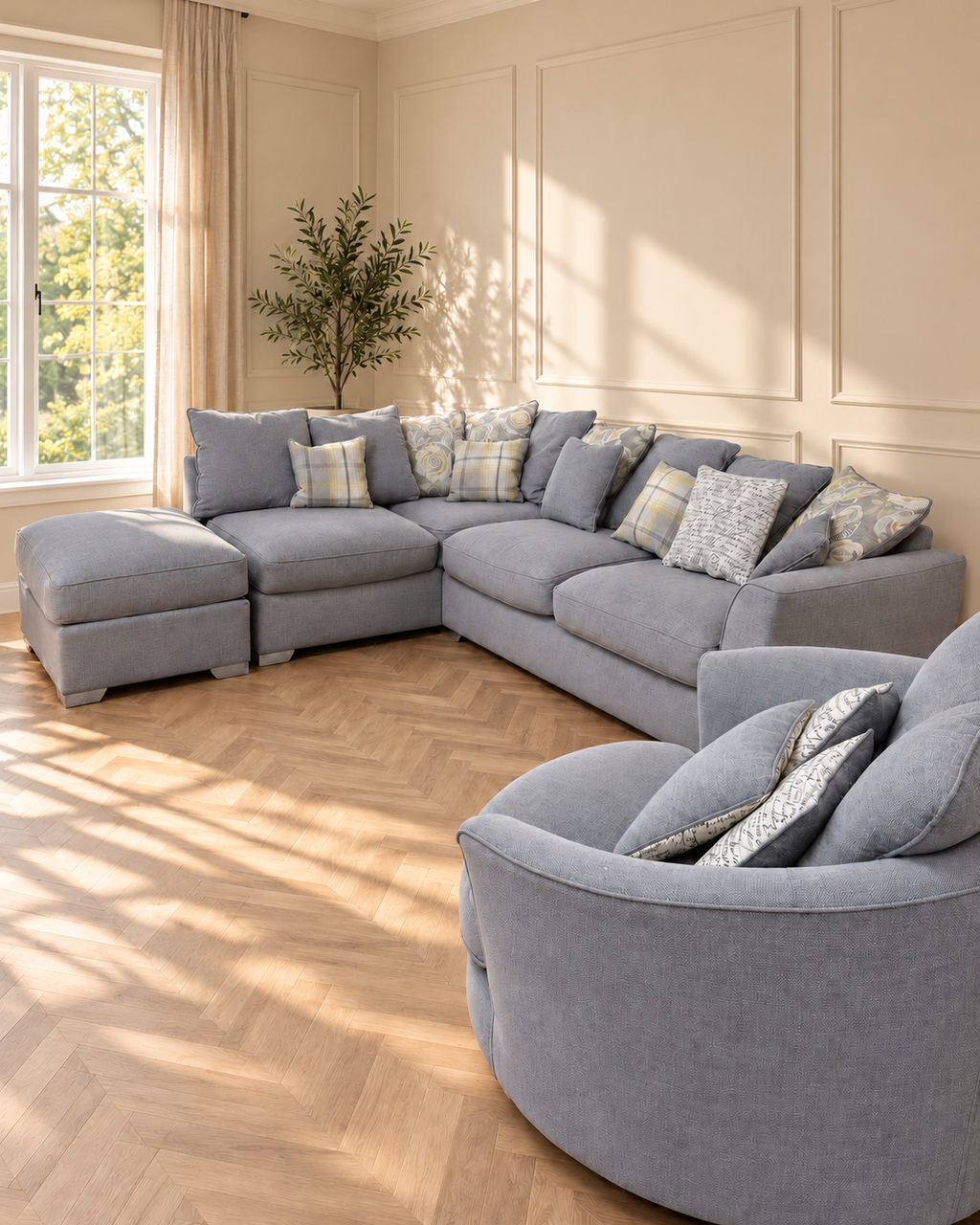 Rita corner sofa + footstool + swivel chair