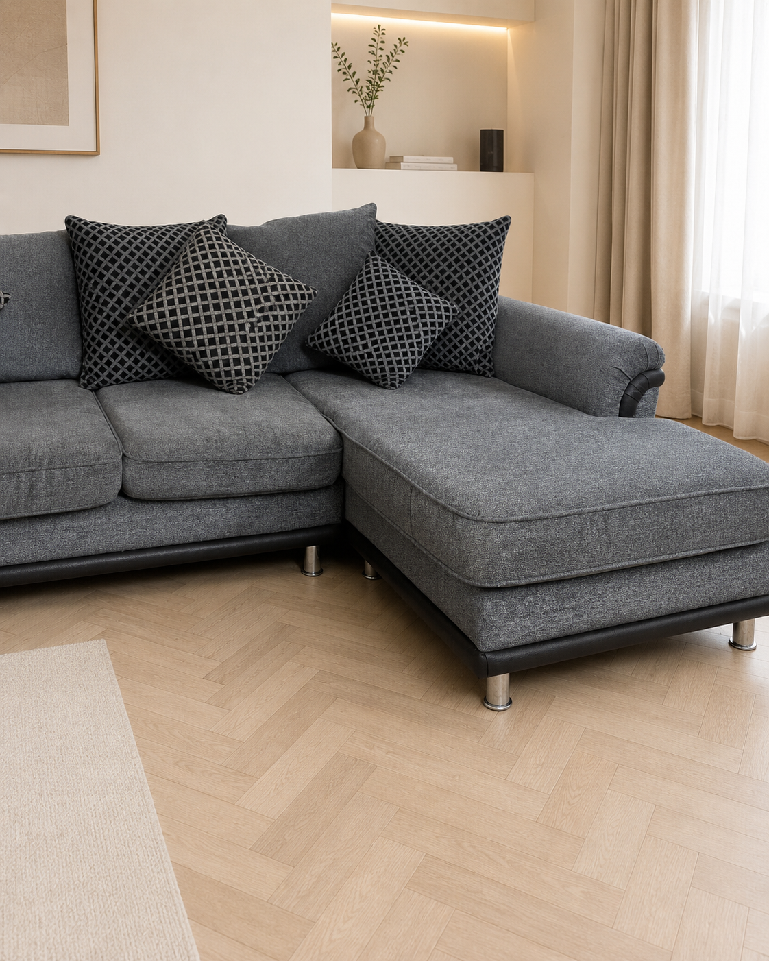 Grey Corner Sofa W/ Arm Chair