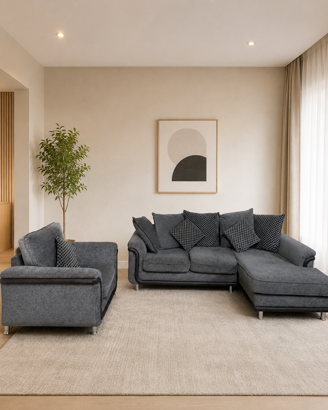Grey Corner Sofa W/ Arm Chair