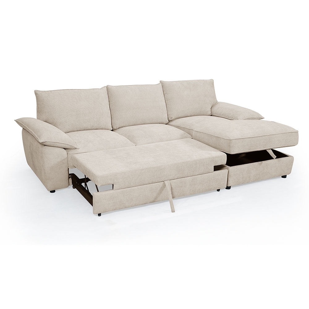 Como Left Hand Corner Sofa Bed with Storage – Cream Basket Weave Linen