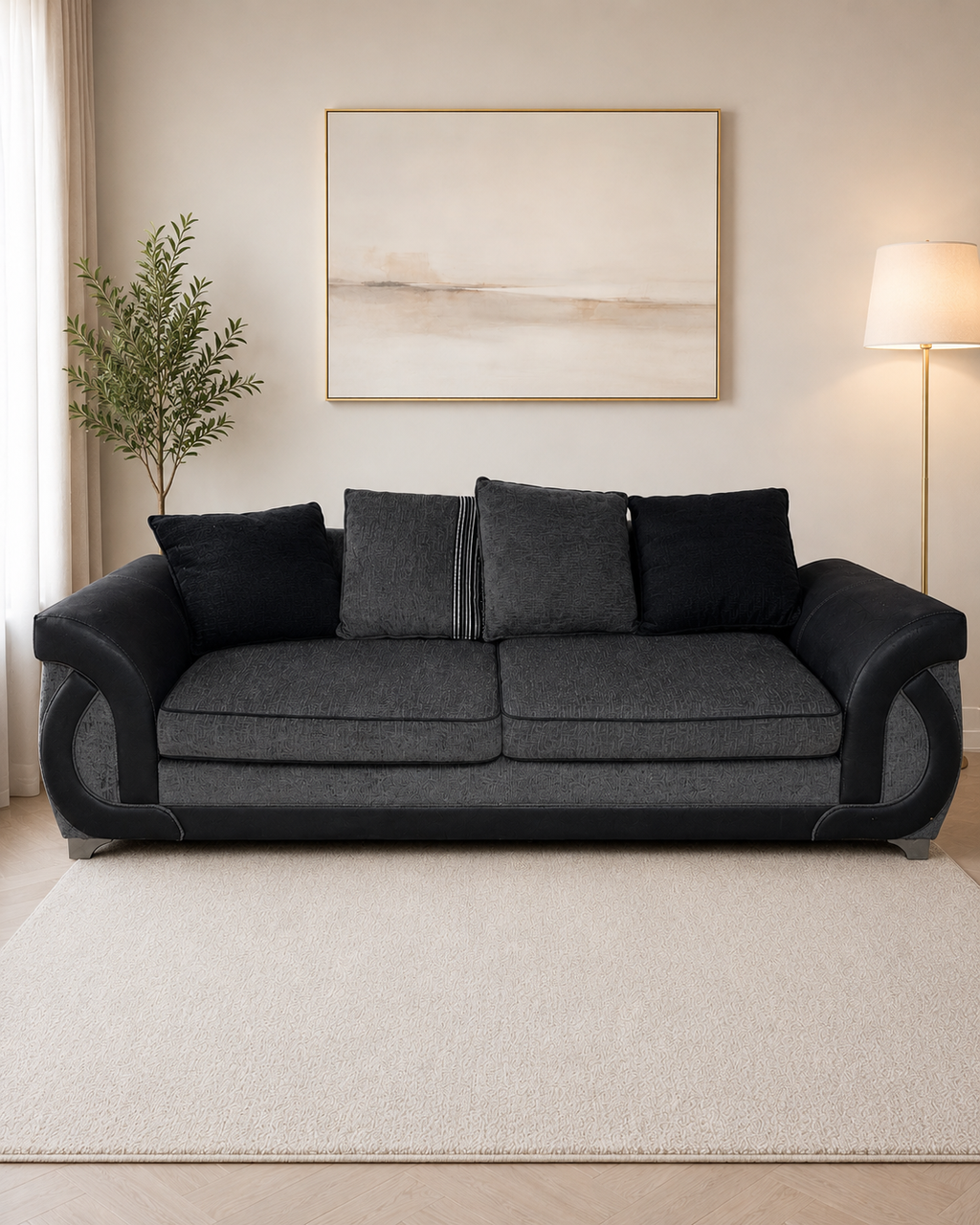 Grey / Black 4 Seater Sofa