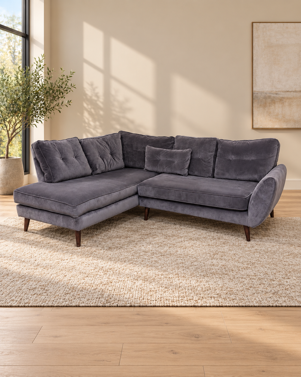 Amy Plush Grey Corner Sofa ( Left hand facing )