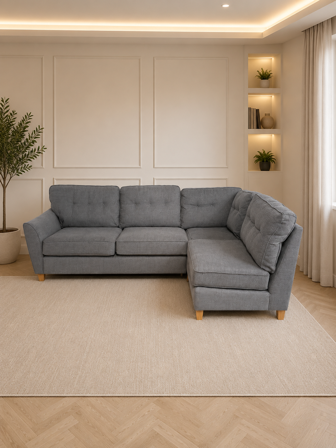 Corner sofa right-hand facing grey