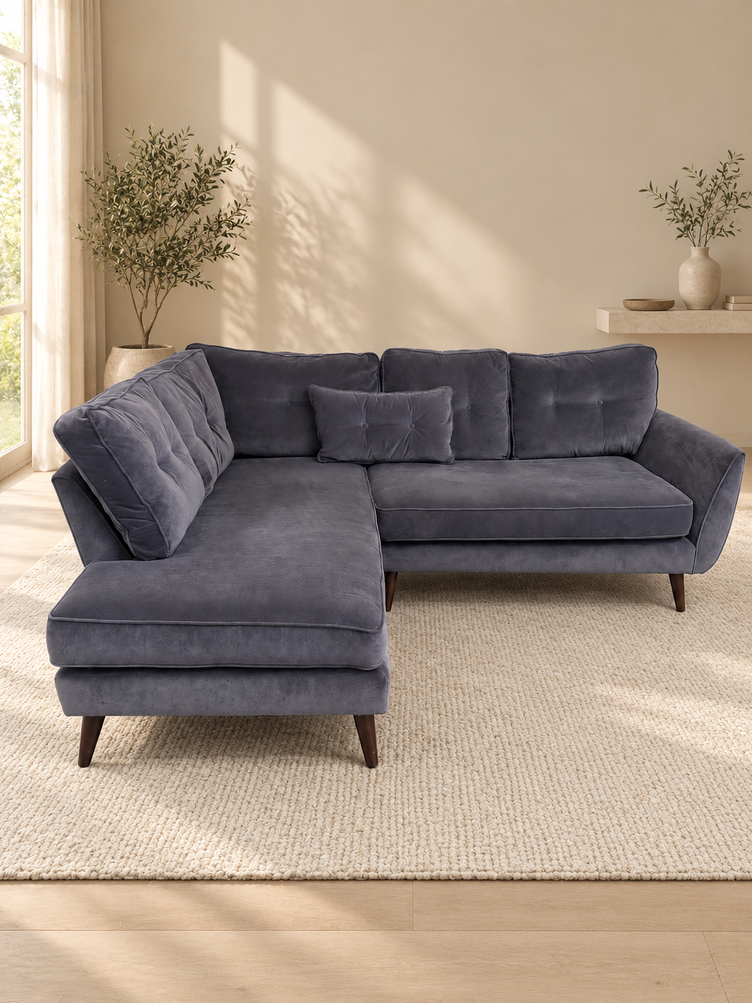 Amy Plush Grey Corner Sofa ( Left hand facing )