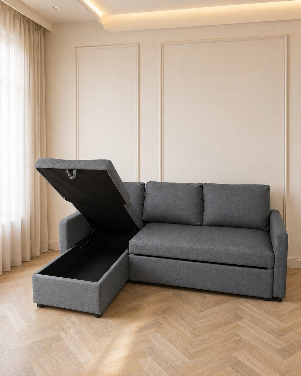 Corner Sofa Bed with Air Lift Storage