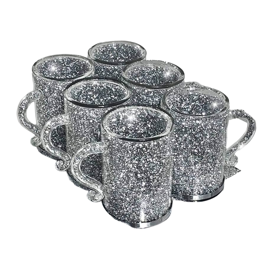 Mirrored Glass Cup Set ( 6 Cups )