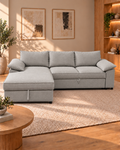 Como Corner Sofa Bed with Storage – Grey Basket Weave Linen (Left-hand facing available)