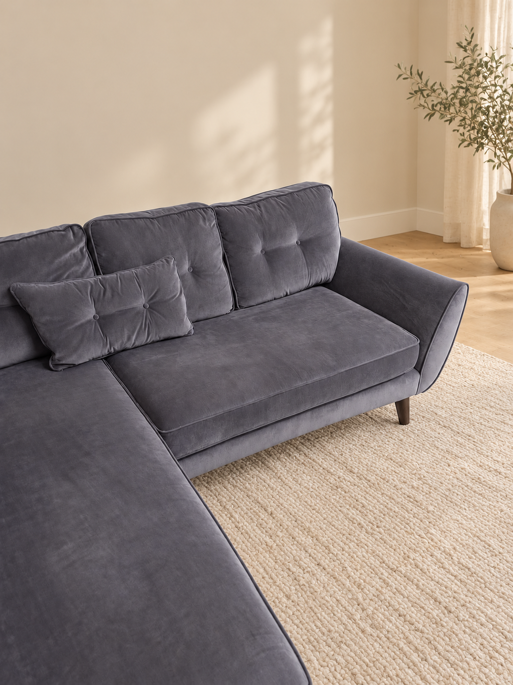Amy Plush Grey Corner Sofa ( Left hand facing )