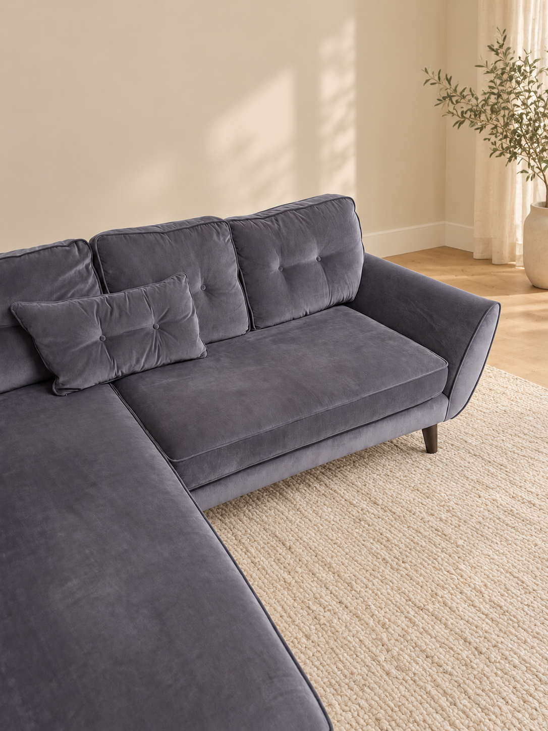 Amy Plush Grey Corner Sofa ( Left hand facing )
