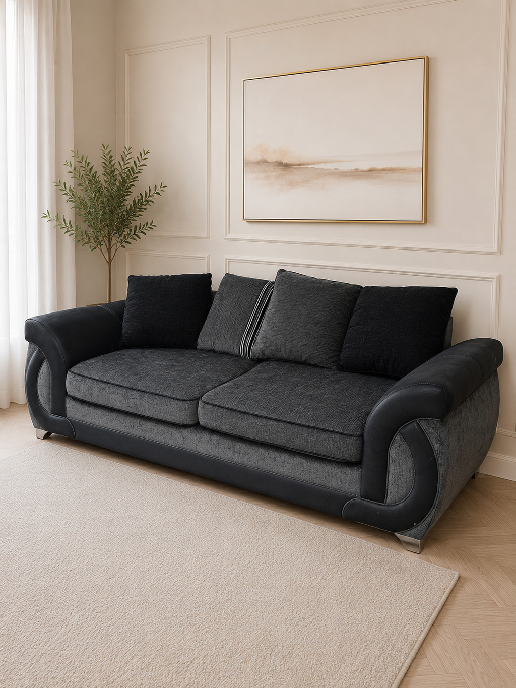 Grey / Black 4 Seater Sofa