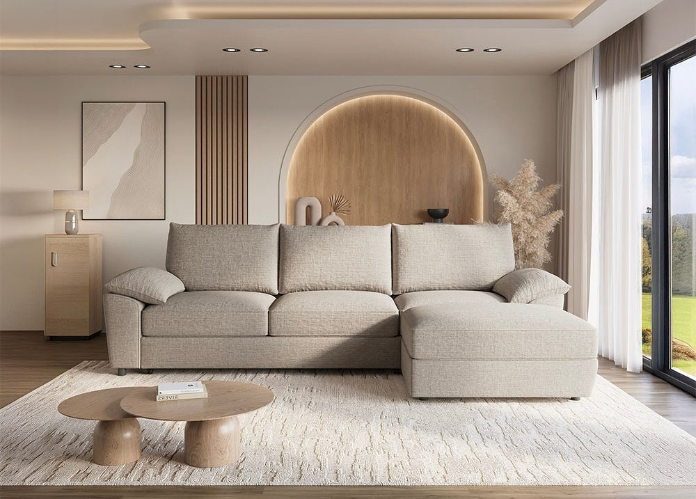Como Left Hand Corner Sofa Bed with Storage – Cream Basket Weave Linen