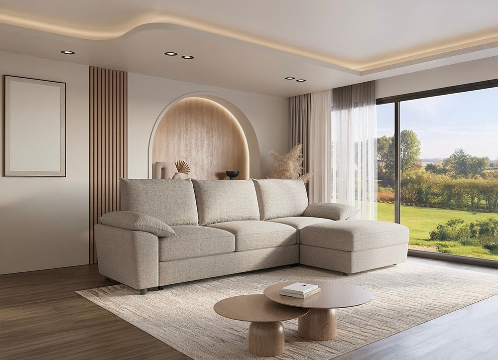 Como Left Hand Corner Sofa Bed with Storage – Cream Basket Weave Linen
