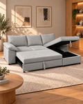 Como Corner Sofa Bed with Storage – Grey Basket Weave Linen (right-hand facing)