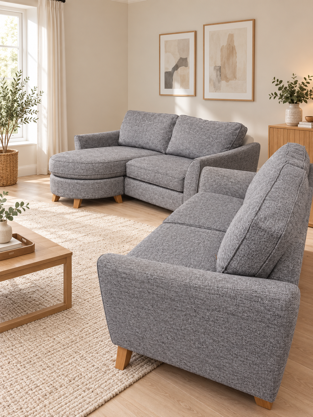 Denise 3 Seater Chaise & 2 Seater Sofa Set – Grey