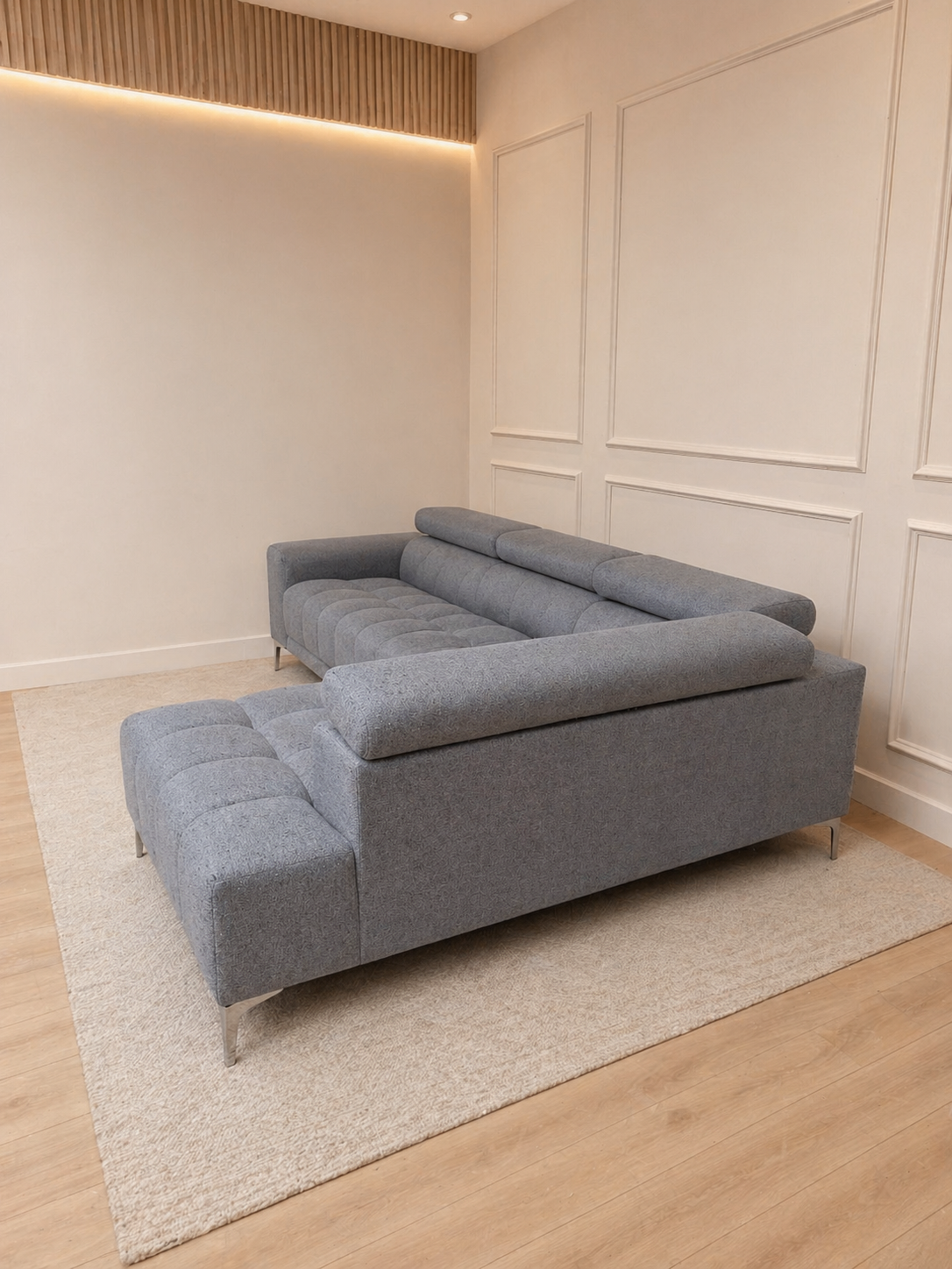Cassie Grey Corner Sofa W/ extendable head rests