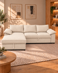 Como Corner Sofa Bed with Storage – Beige Basket Weave Linen (Left-hand facing available)