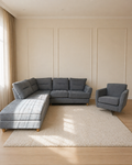 Grey Corner Sofa with Footstool & Swivel Chair