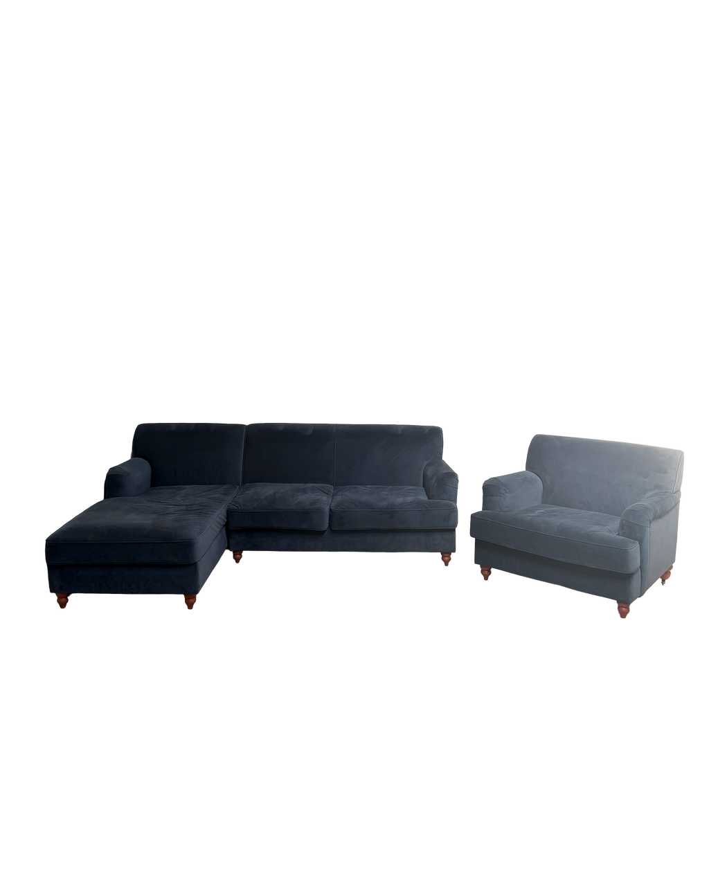 Dark Blue Corner Sofa + Arm Chair