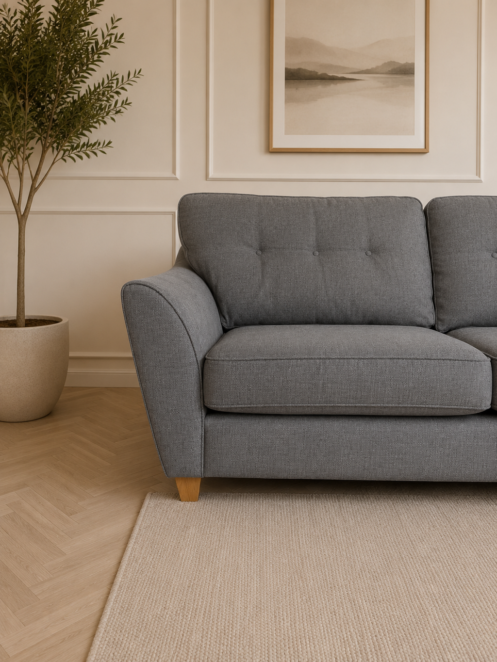 Corner sofa right-hand facing grey