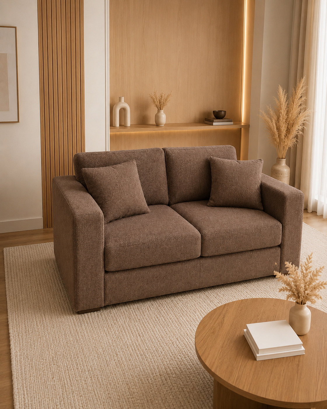 Compact Two Seater Sofa Brown