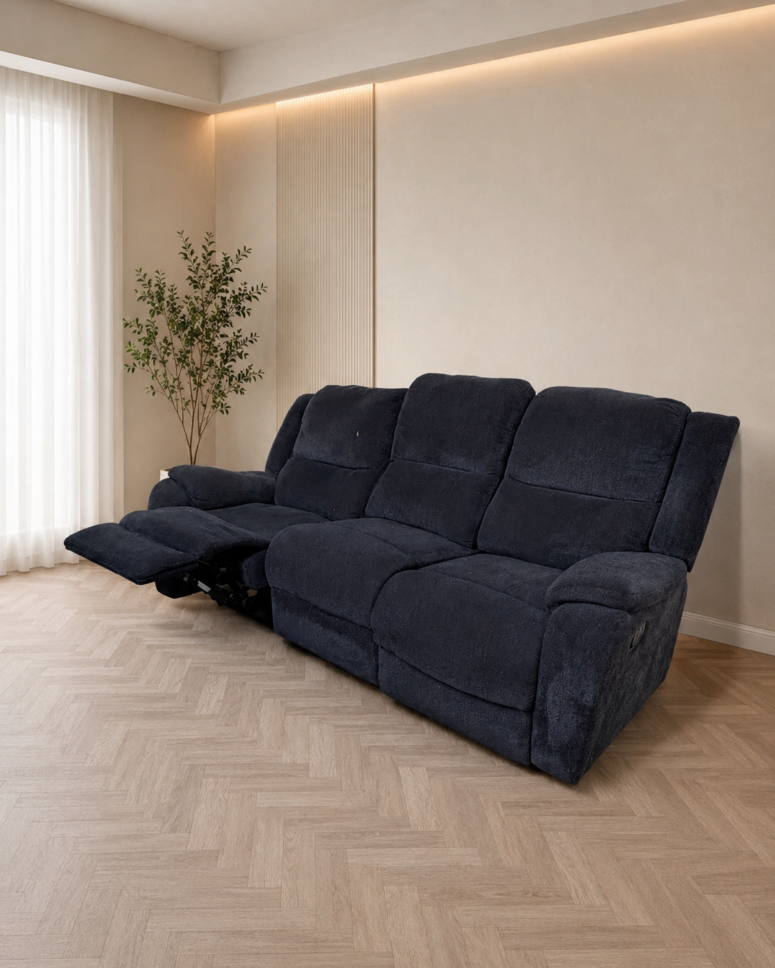 3 seater recliner fabric w/ drink holders