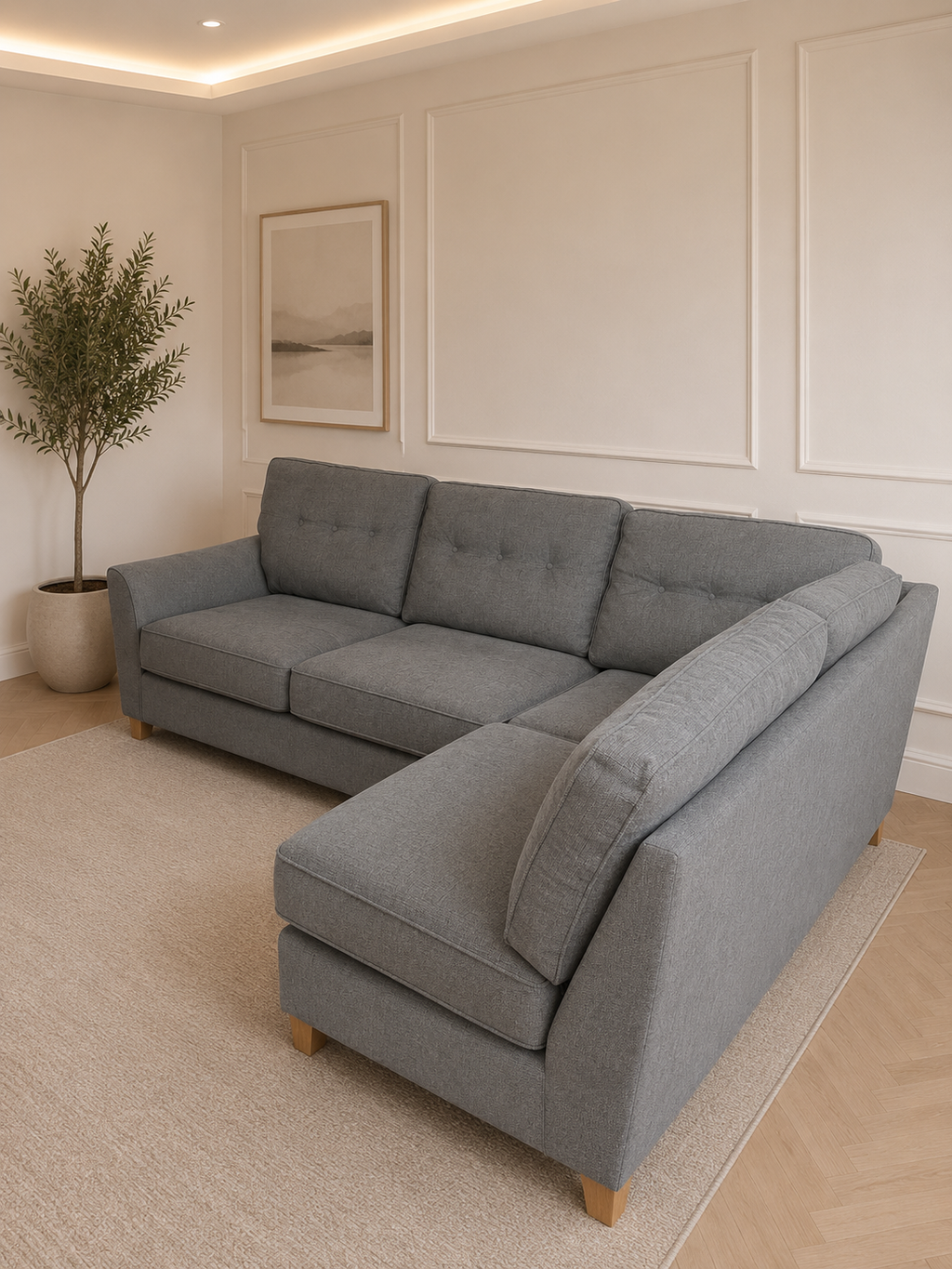 Corner sofa right-hand facing grey