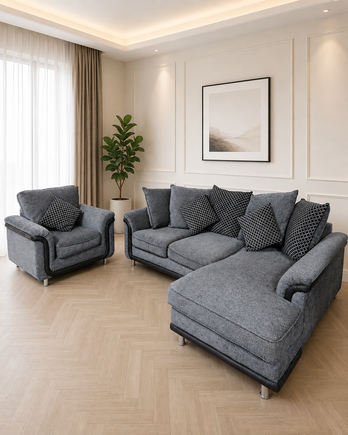 Grey Corner Sofa W/ Arm Chair