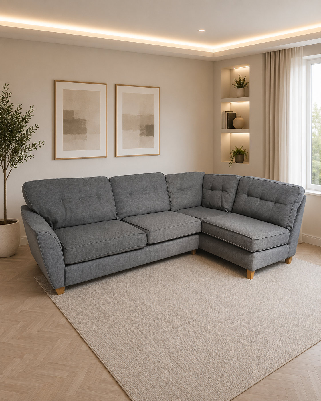 Corner sofa right-hand facing grey