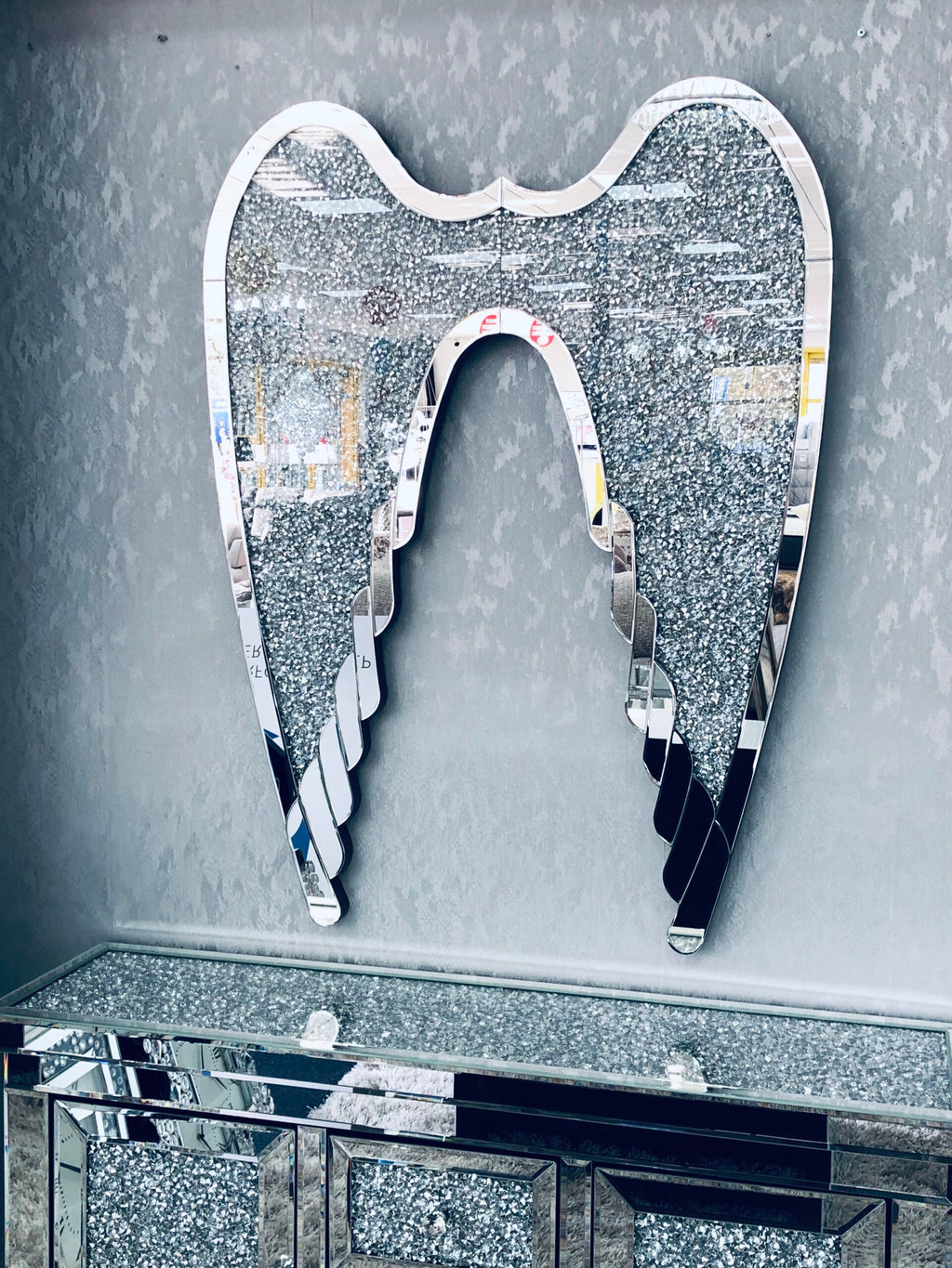 Mirrored Diamond Crushed Angel Wings