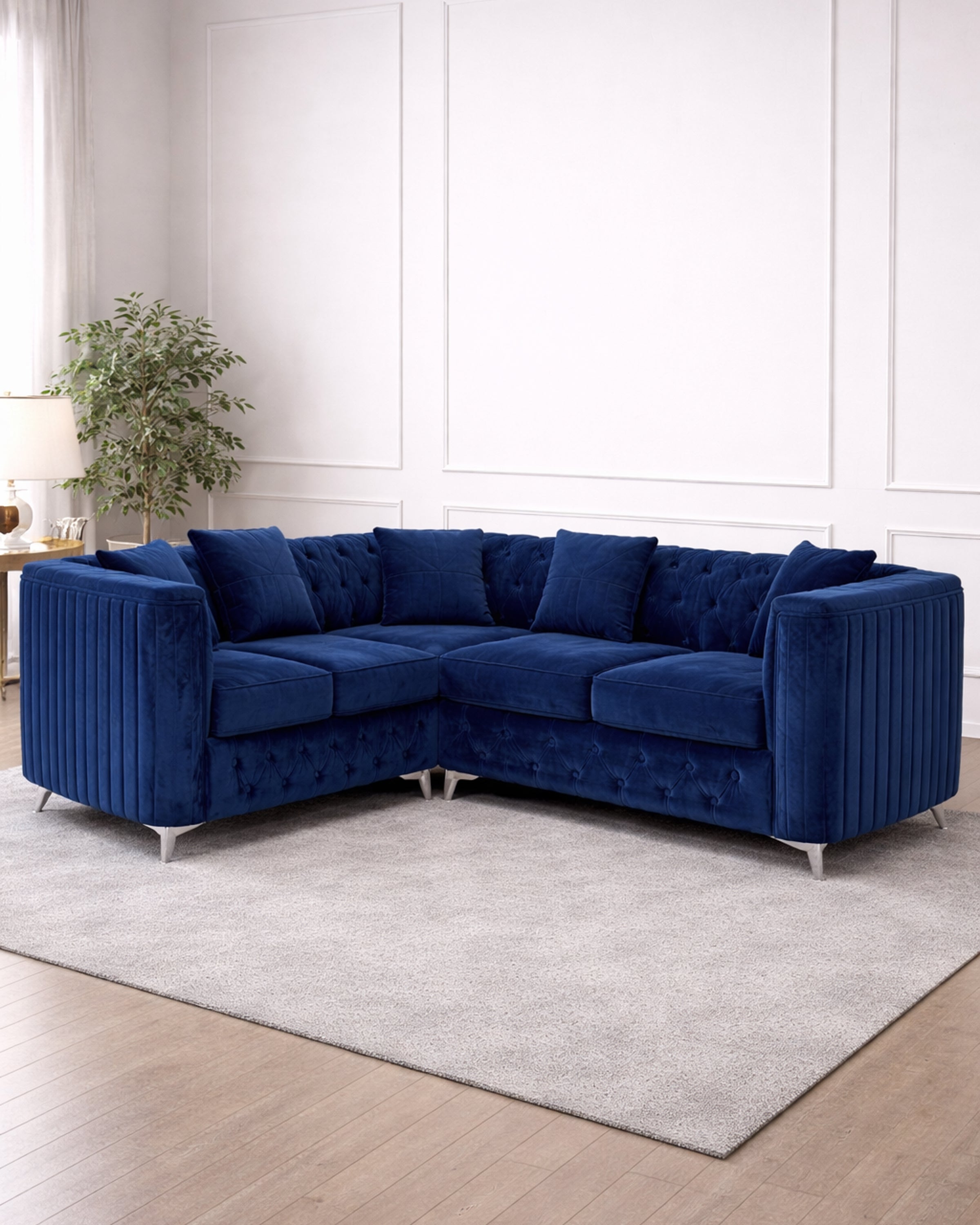 Blue Tufted Chesterfield Corner Sofa