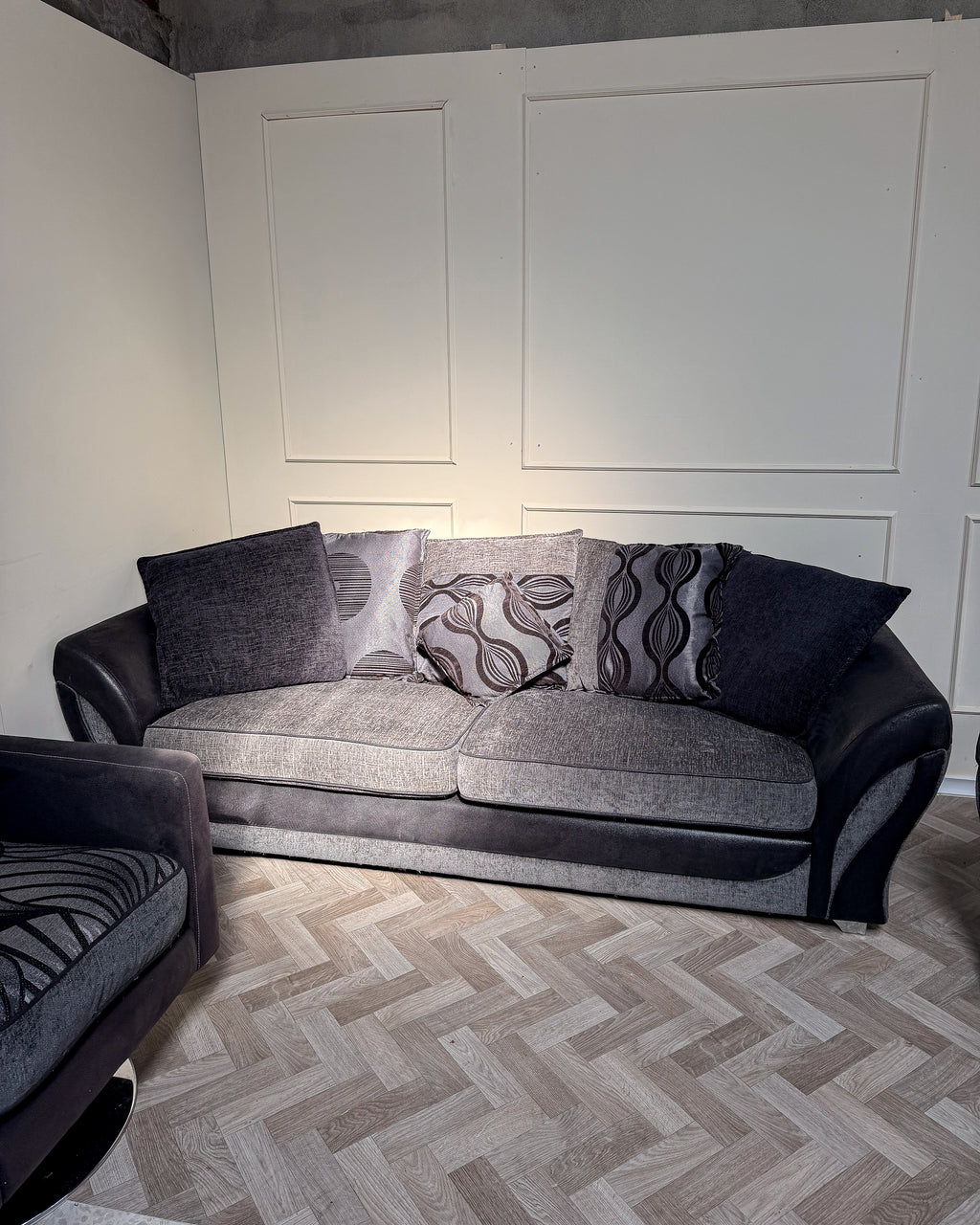 Grey four seater + Swivel Chair + Arm chair
