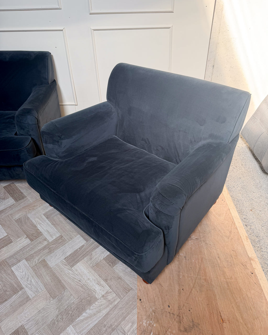 Dark Blue Corner Sofa + Arm Chair