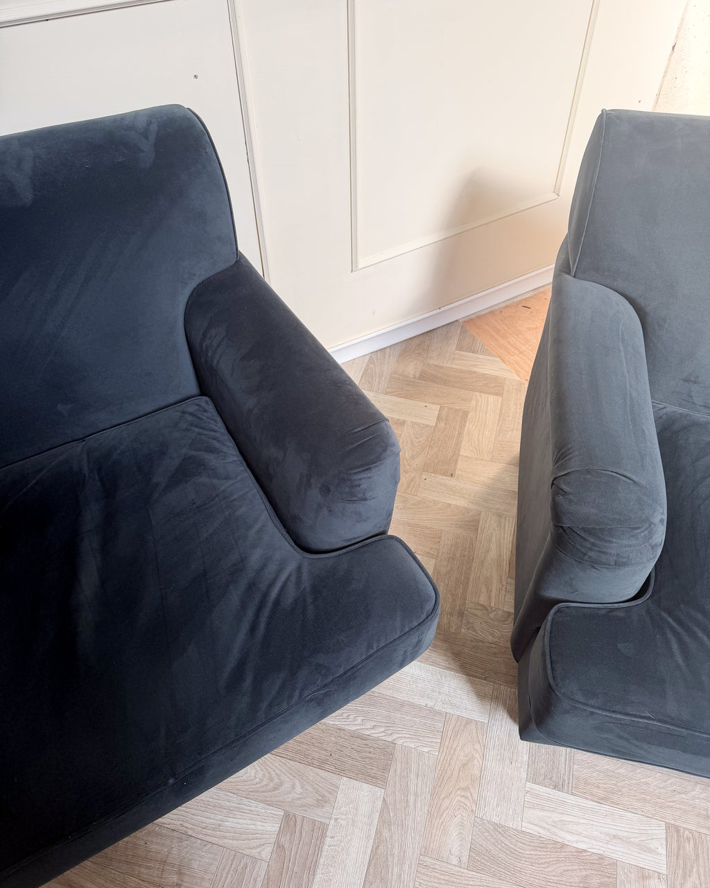 Dark Blue Corner Sofa + Arm Chair