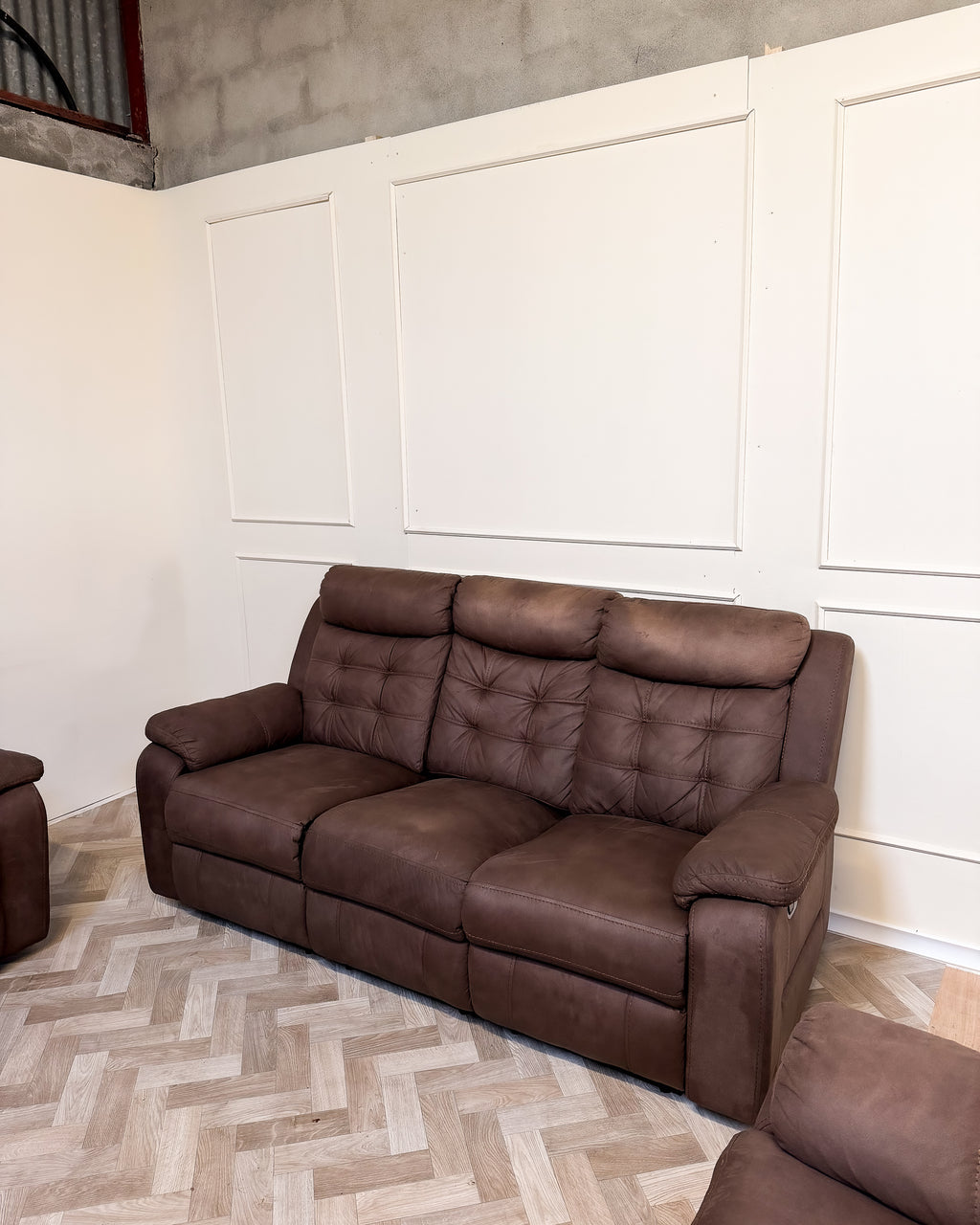 Brown Quilted Leather Recline 3+1+1