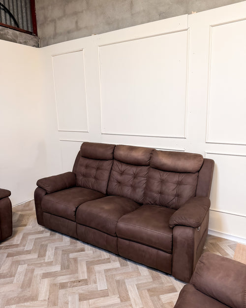 Brown Quilted Leather Recline 3+1+1