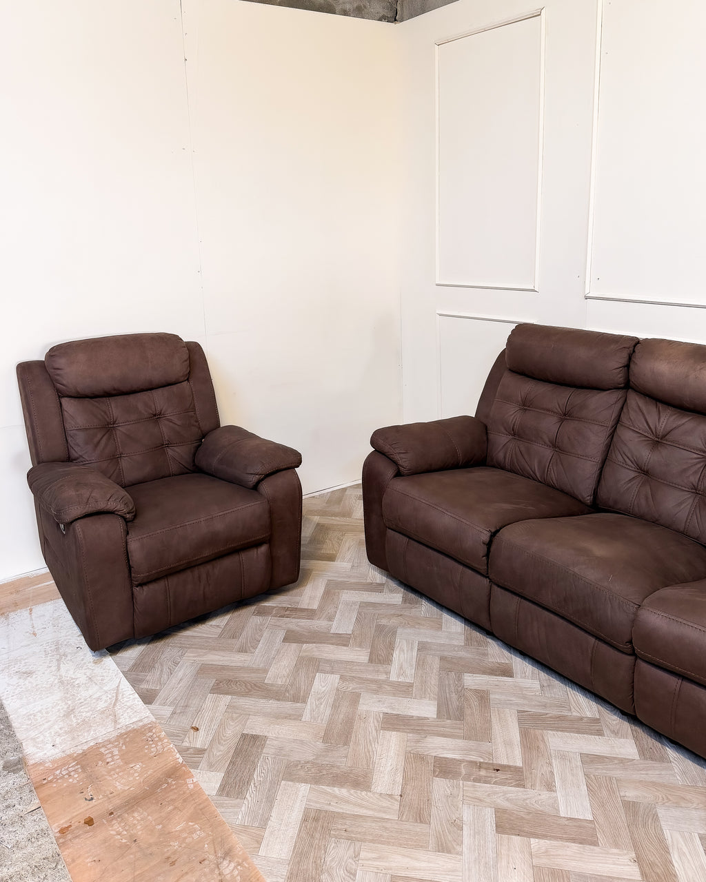 Brown Quilted Leather Recline 3+1+1