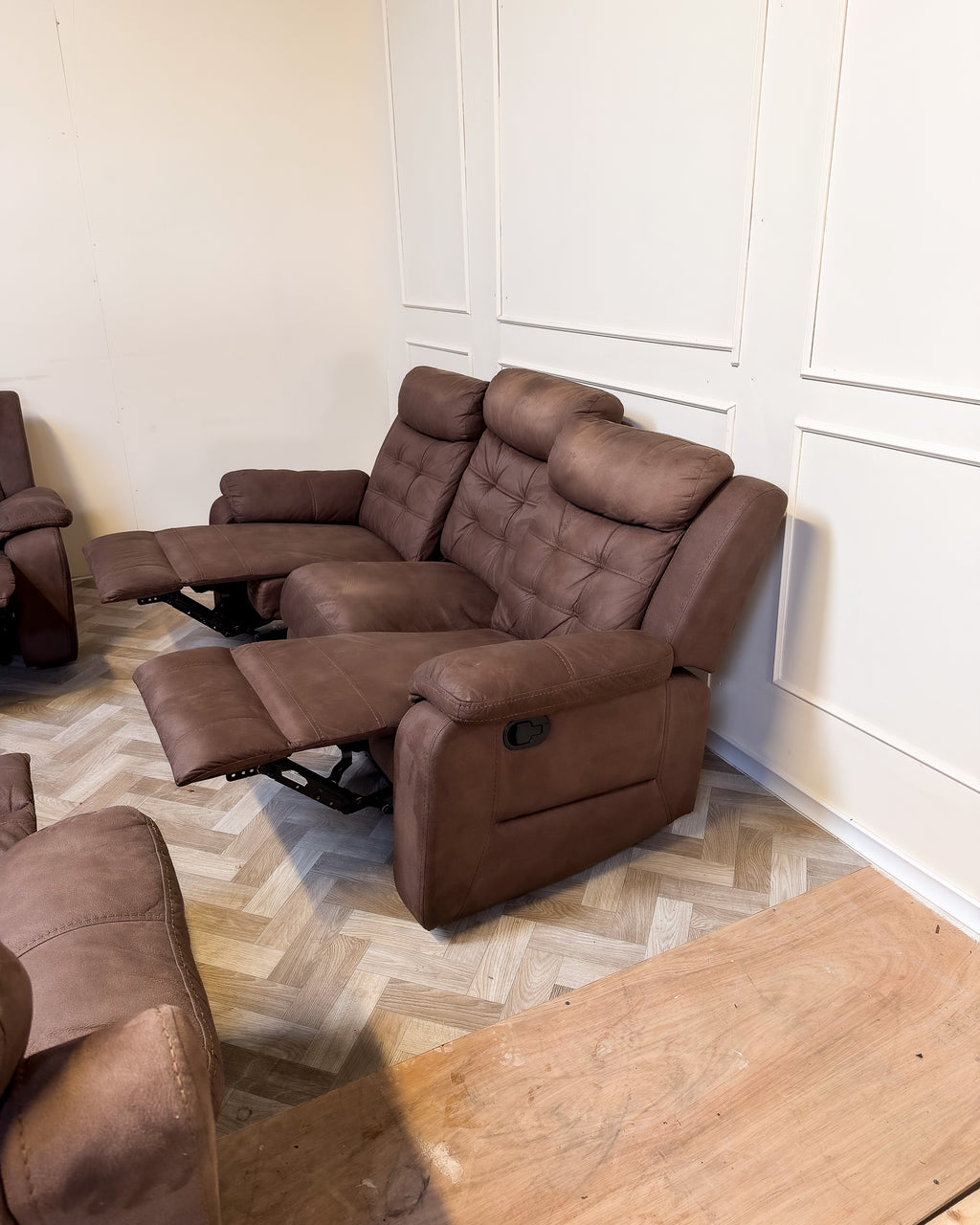 Brown Quilted Leather Recline 3+1+1