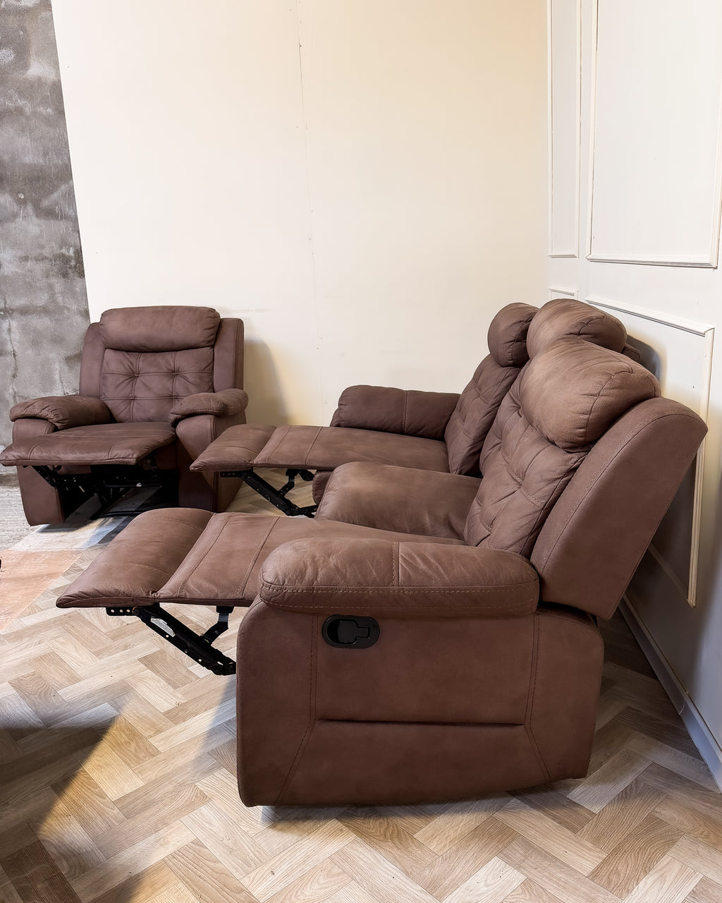 Brown Quilted Leather Recline 3+1+1