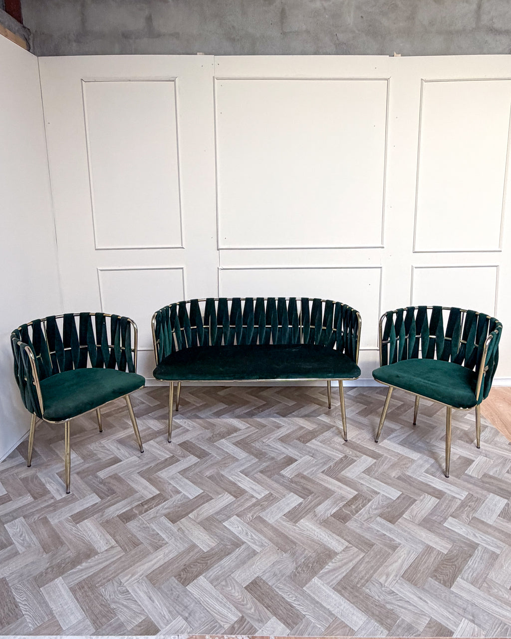 Emerald Green Velvet 3-Piece Suite