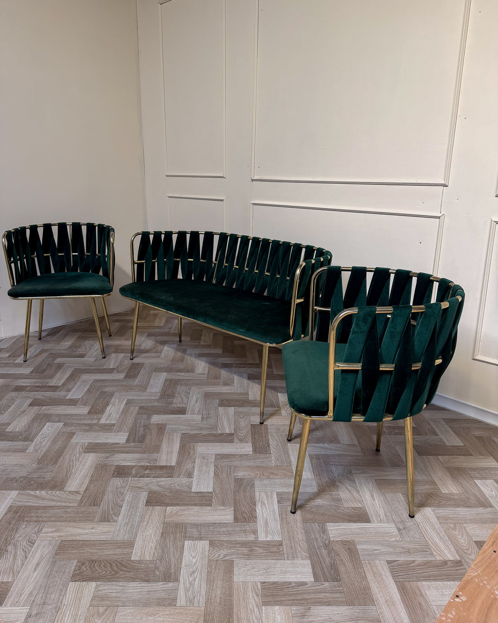 Emerald Green Velvet 3-Piece Suite