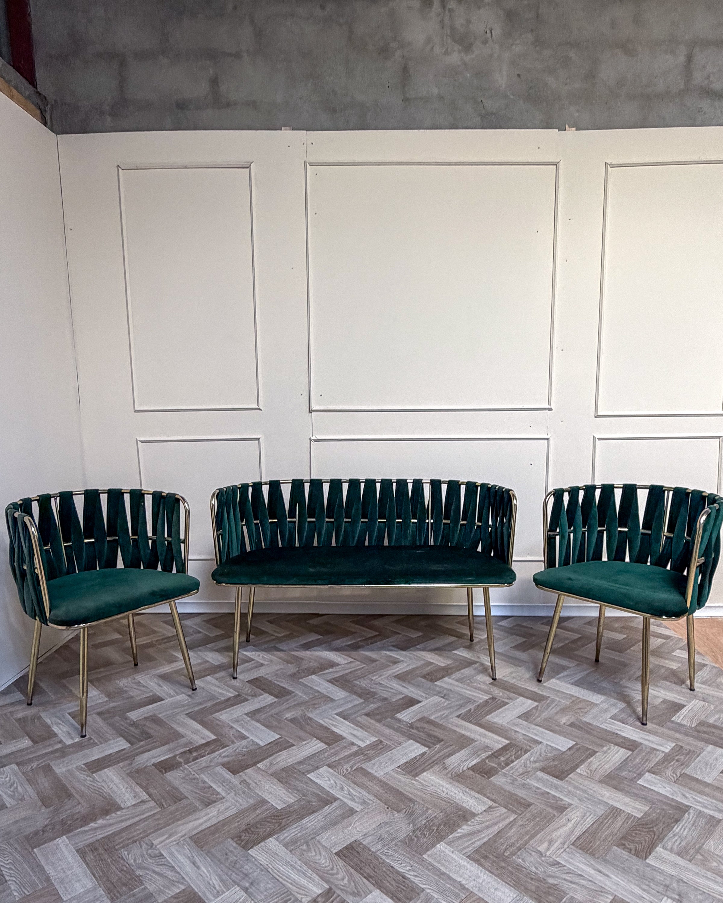 Emerald Green Velvet 3-Piece Suite