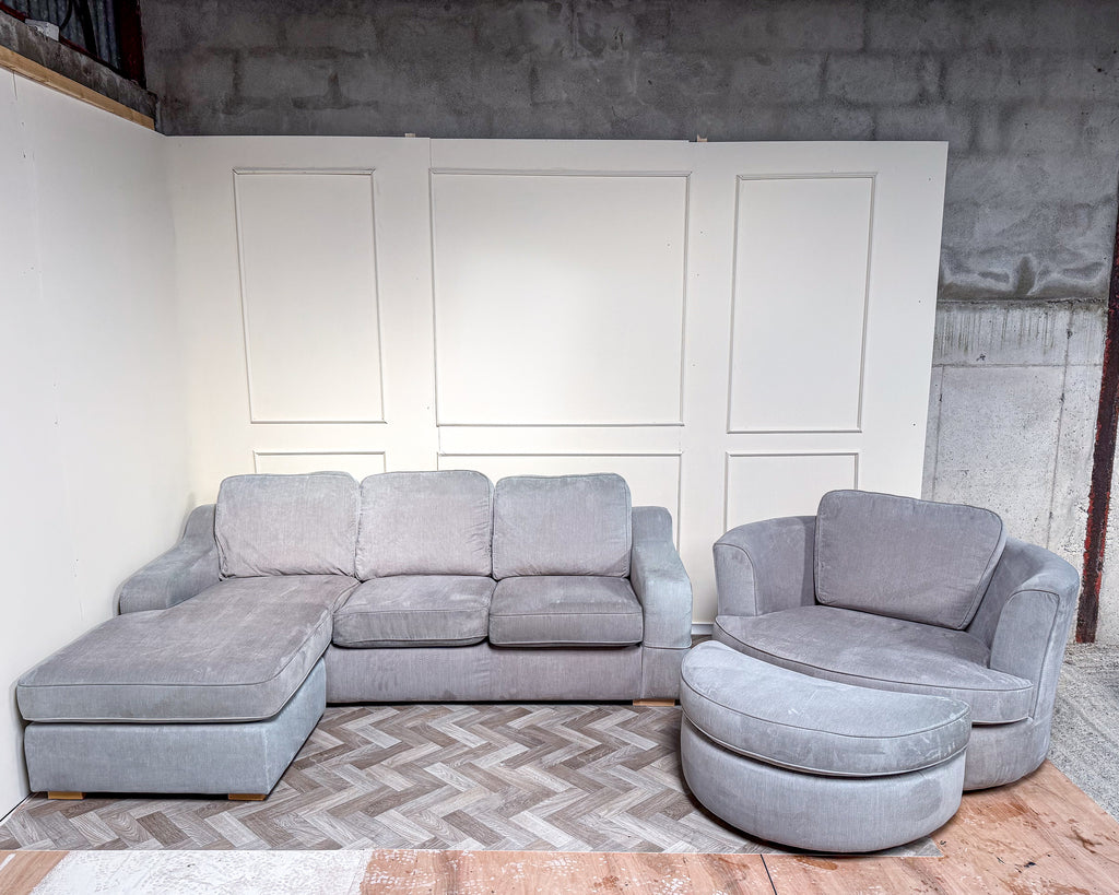 L-Shape Sofa + Swivel Chair + Leg rest