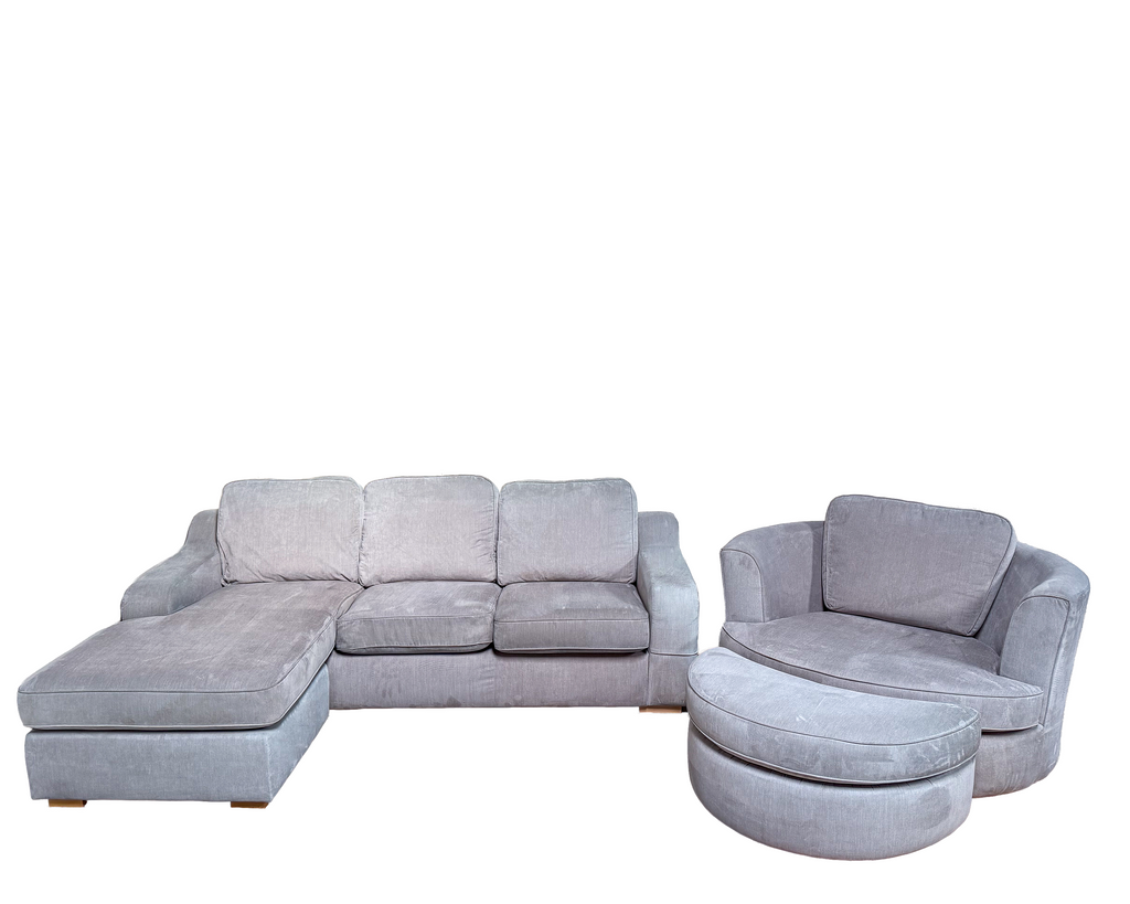 L-Shape Sofa + Swivel Chair + Leg rest